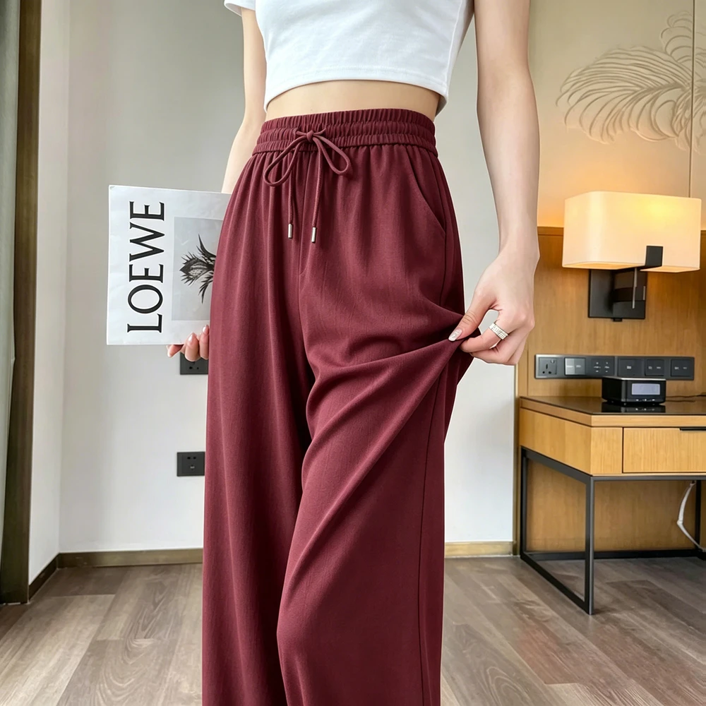 Casual Wide Leg Pants High Waist Loose Fit Thin Summer Trousers for Women Straight Cut Mom Pants Nine Points