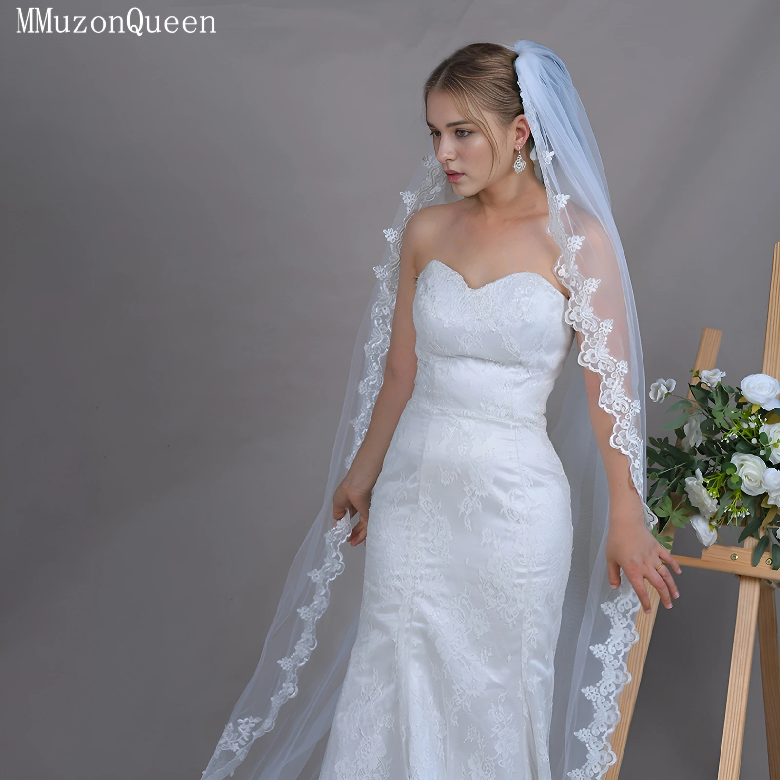 TOPQUEEN V110 High Quality Single Layer Bridal Veil 3M Long Cathedral Wedding Wide Embroidered Lace Decorative Wedding Dress