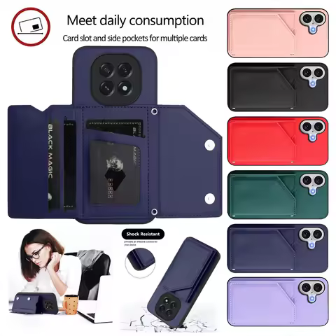 Card Holder Back Case For OPPO A5 A3 Pro A79 A78 A58 A38 A18 Reno 14 12 11 F 10 Magnetic Button-Flip Leather Wallet Phone Cover