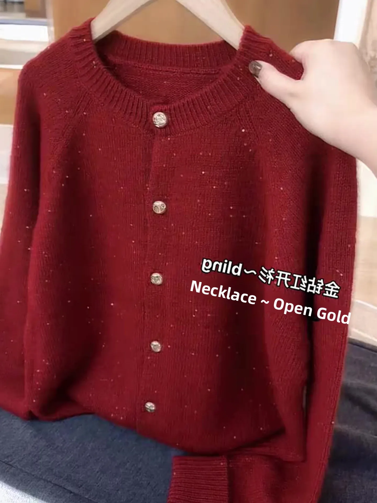 

Red Camere Long Sve Knitted Sweater round Ne Women's Sle Winter Faion Commute Korean Loose Fit Winter New Year