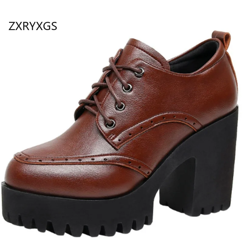 ZXRYXGS Elegant Temperament Women Shoes Fahion Pumps 2026 Large Size Autumn Lace-up Genuine Leather Shoes Shoes High 8 / 10 Cm