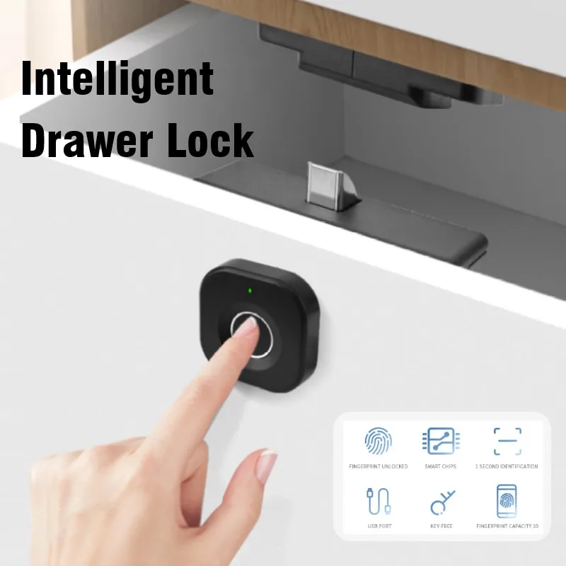 Biometric Fingerprint Lock Black Intelligence Keyless Cabinet Smart Drawer Locks Anti-theft Door Lock Long Standby Time Door