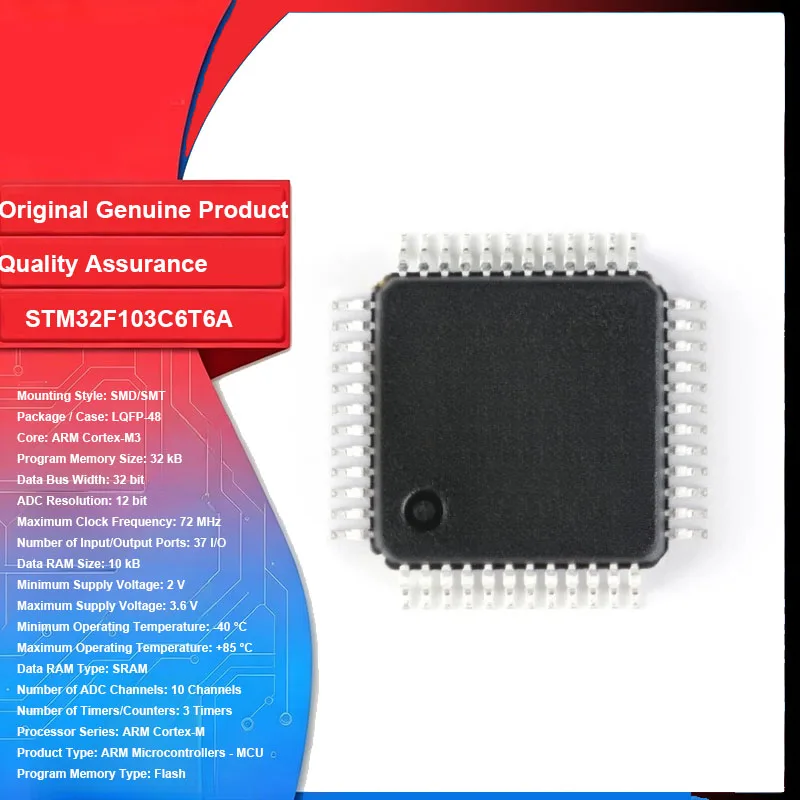 STM32F103C6T6A Original New  Microcontroller MCU 32 Bit 72 MHz ARM Cortex M3 Integrated Circuit IC Chip for For  Electronic DIY