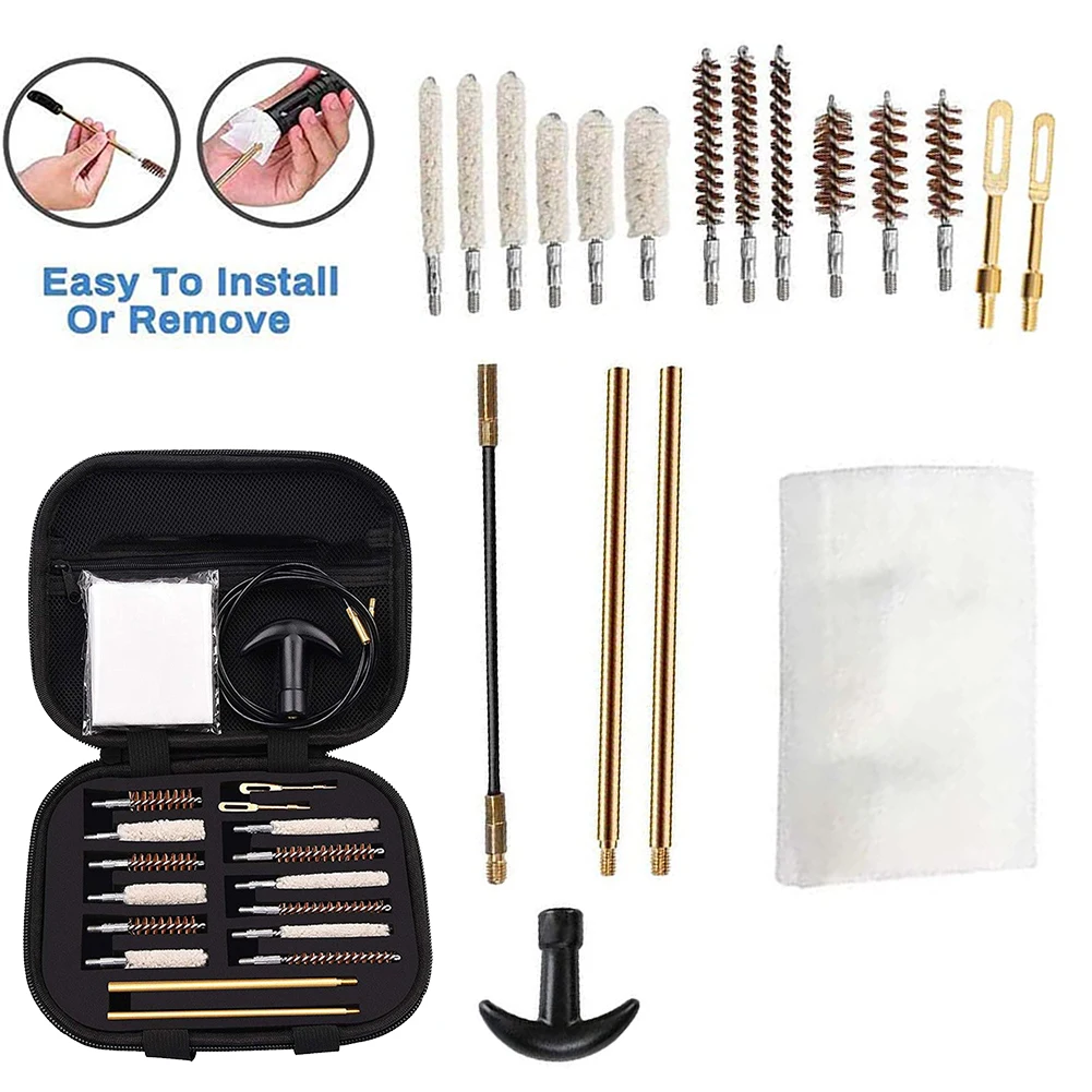 

19 Pcs/set Universal Gun Barrel Cleaning Kit Handgun Rifle Pistol Gun Brush Tool for .22/.38/9mm/.40/.45 Caliber Hunting Tool