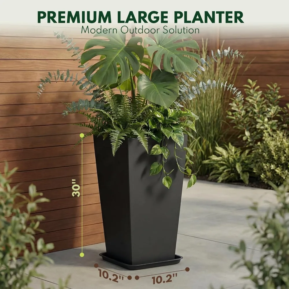 30 Inch, Set of 2 Outdoor Planters Drainage Holes, Weather Resistant