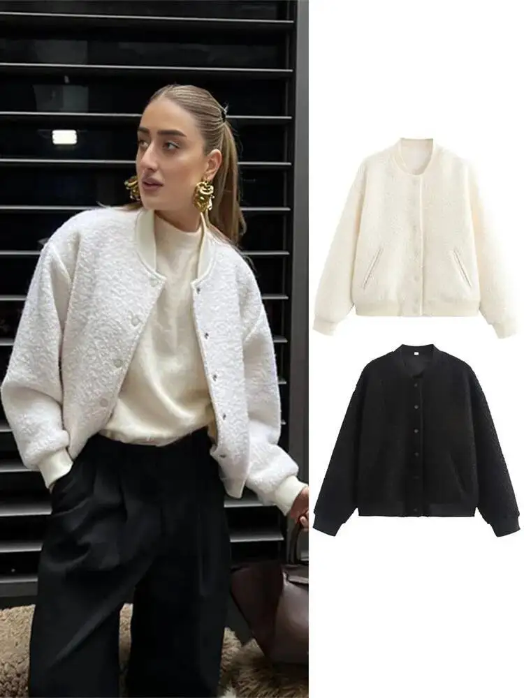 

Ladies Elegant Autumn Winter Coat Buttons Long Sleeve Warm Streetwear Coats Loose Tops Women Bomber Jacket Female