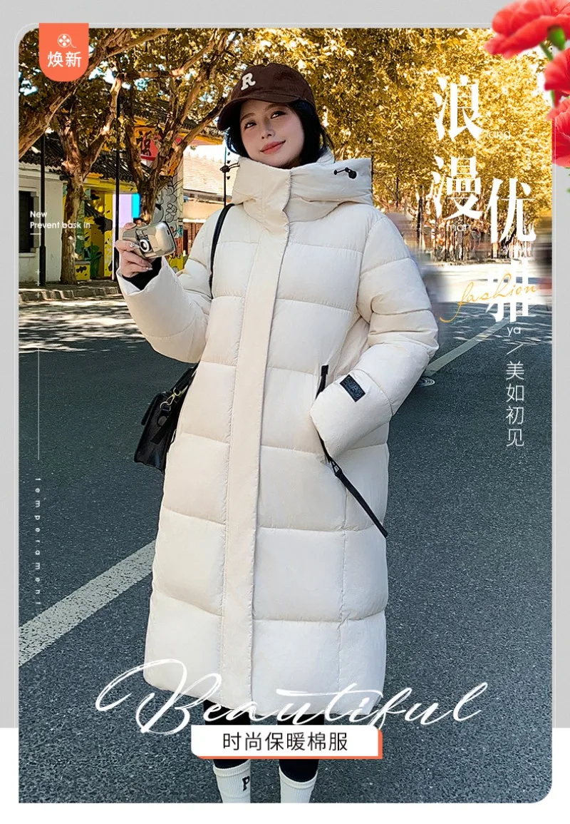 2026 Fashion Down Winter Cotton-padded Jacket Men Women Couple Clothes Long Parkas Thicken Warm Tops Hooded Overcoat Loose Coats