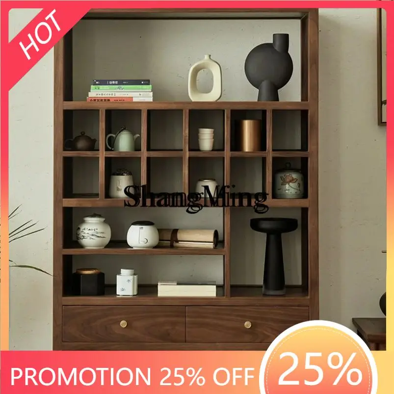 

SM Chinese Simple Black Walnut Bogu Rack Tea Cabinet Shelf Solid Wood Bookshelf Tea Room Display Cabinet