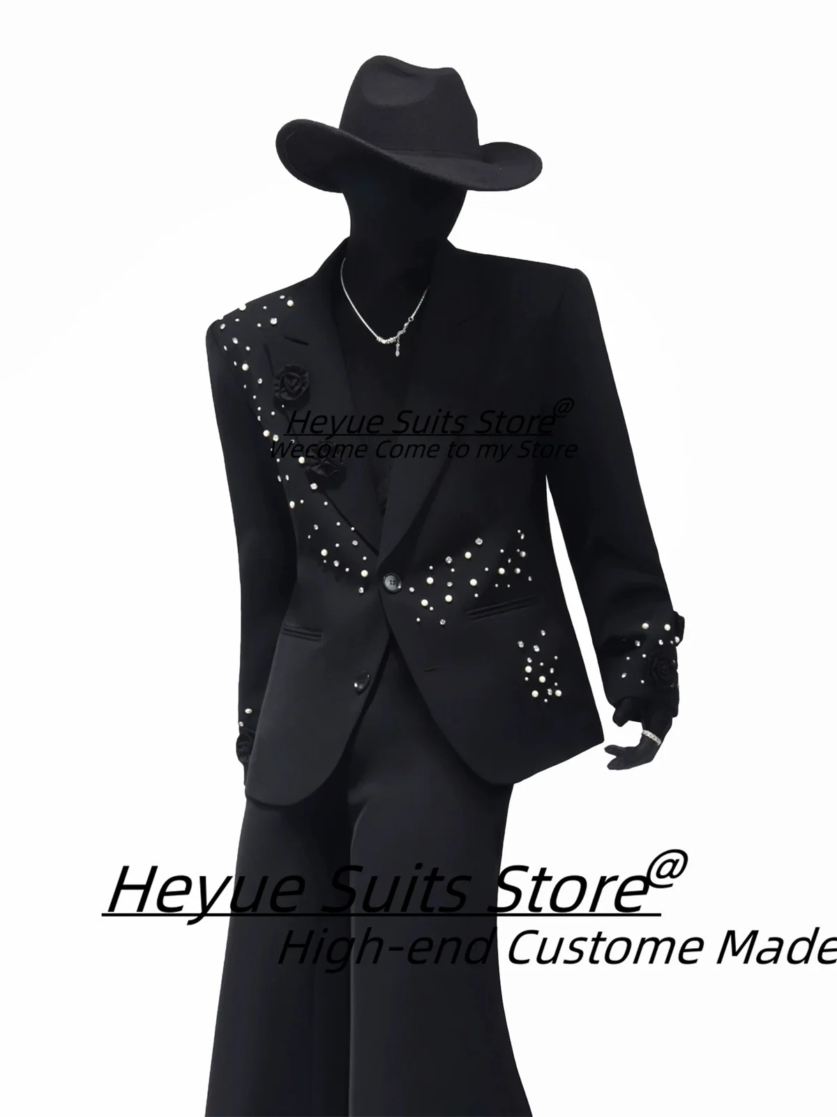 

Роскошные черные мужские костюмы со стразами, индивидуальные пиковые лацканы, свадебные смокинги для жениха, комплекты из 2 предметов, мужские пиджаки для выпускного вечера, Ropa Hombre ﻿