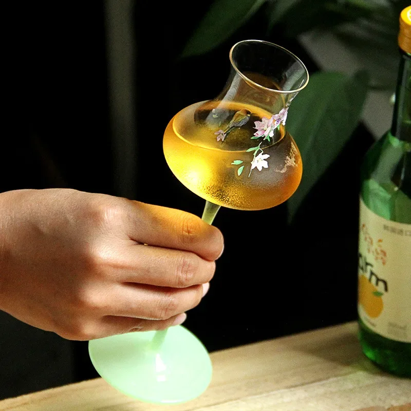 Crystal Glass Champagne Wine Cup High Footed Tasting Glass for Whiskey And Cocktails Triangular Shape Milk White Color