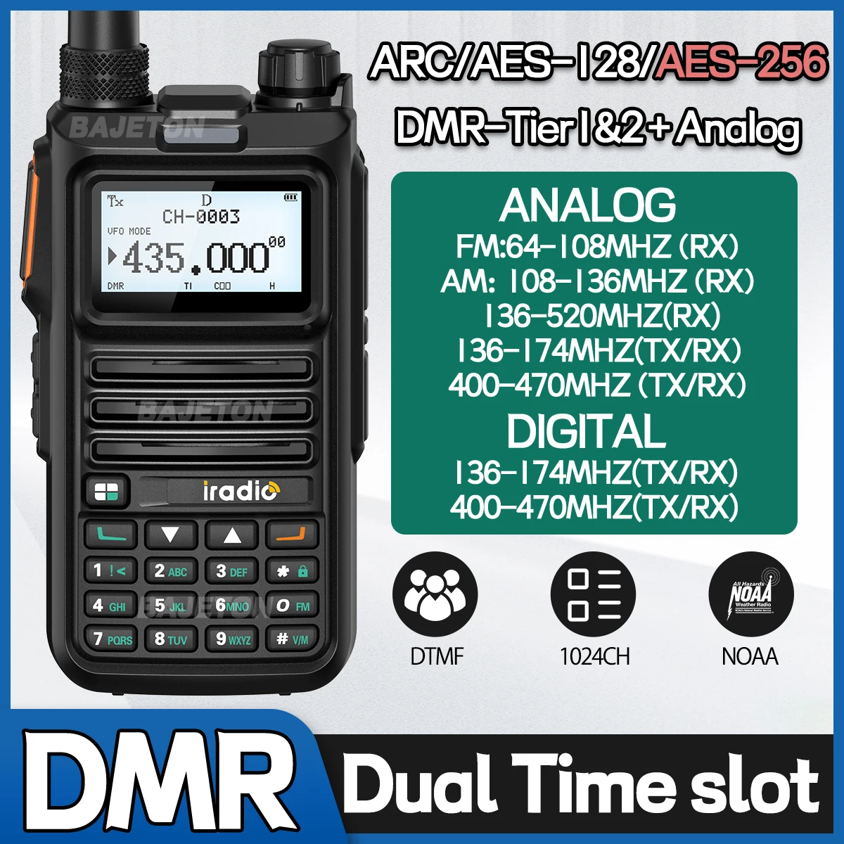 

Iradio DM-UV4R DMR цифровая аналоговая рация AES-256 шифрование SMS двойной режим двойной слот времени NOAA любительская радиостанция для RT-4D