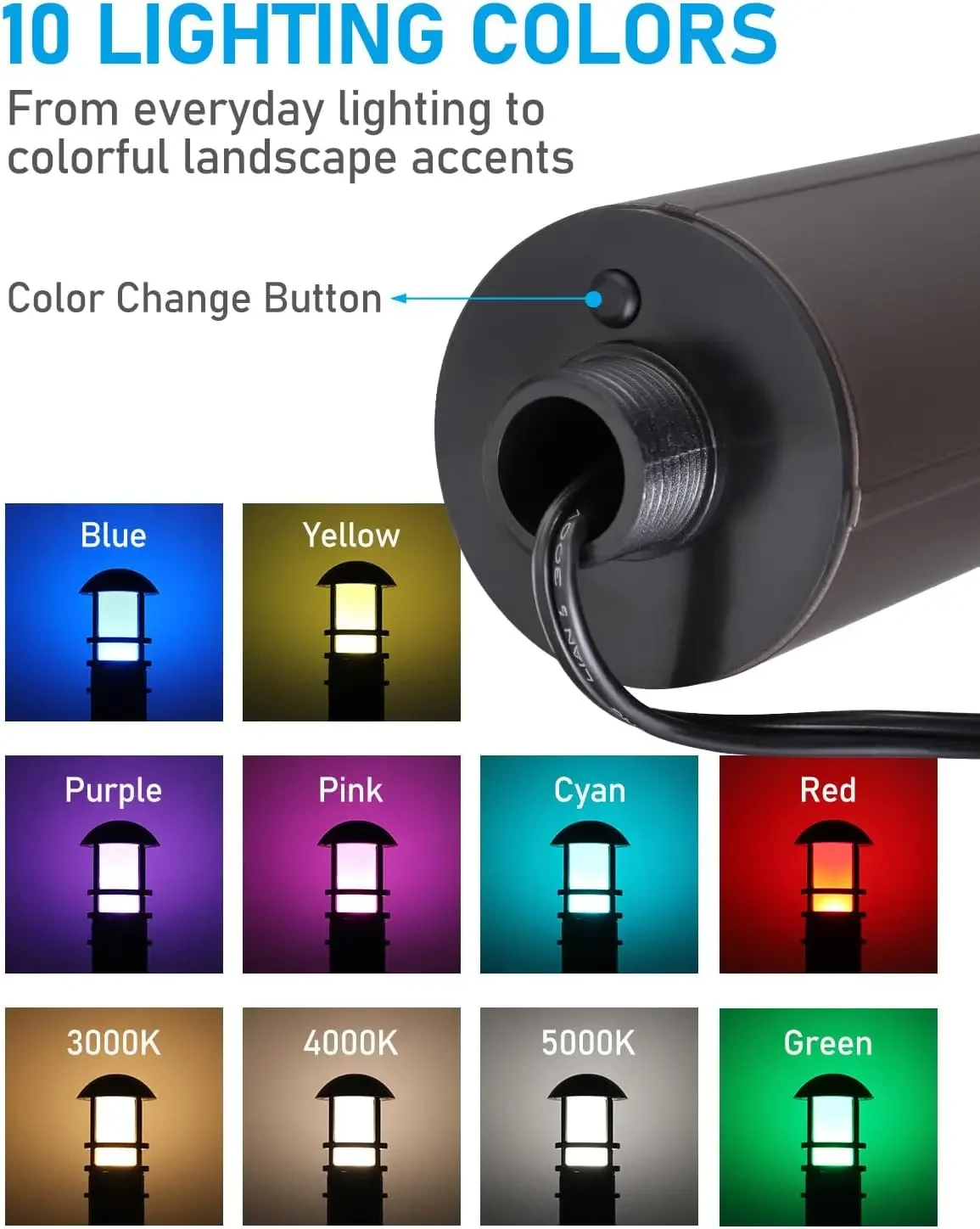 8-Pack RGBCW Low Voltage Landscape Pathway Lights, 3W, CRI90 | Color Changing, 12-24V AC/DC, Aluminum, ETL, Multi-Color, Low Vol