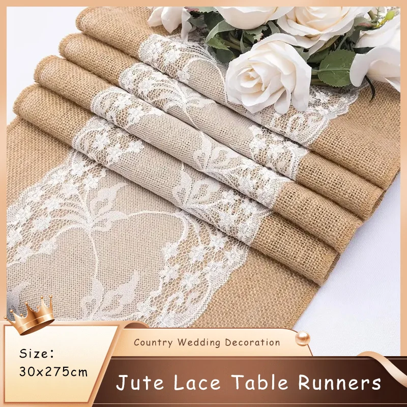 

Table Runners with Lace Rustic Jute Table Runner Natural Hessian Burlap Table Runner for Wedding Chrismas Table Decorations