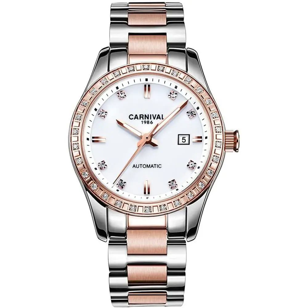 

Женские автоматические механические часы с бриллиантами из розового золота и нержавеющей стали, с сапфировым стеклом, водонепроницаемые, элегантные, синие.