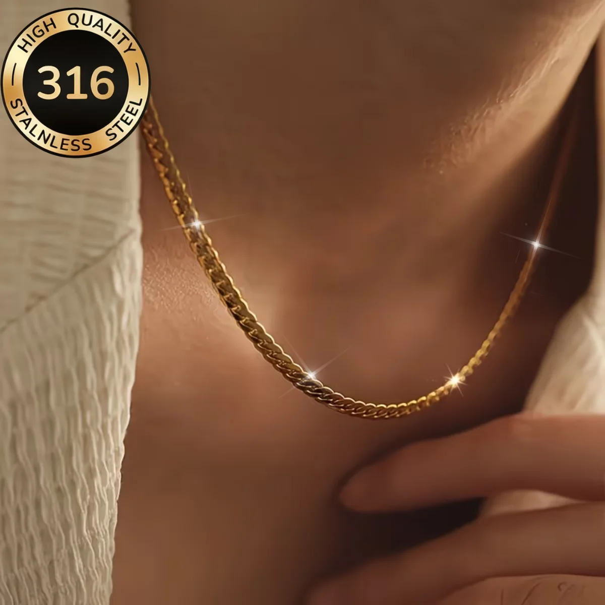 Punk-Mode Unisex 4,2MM Figaro-Gliederkette Choker Collier für Männer und Frauen Vergoldete Nicht-Verblassende Ketten-Halskette Stahl Wasserdicht