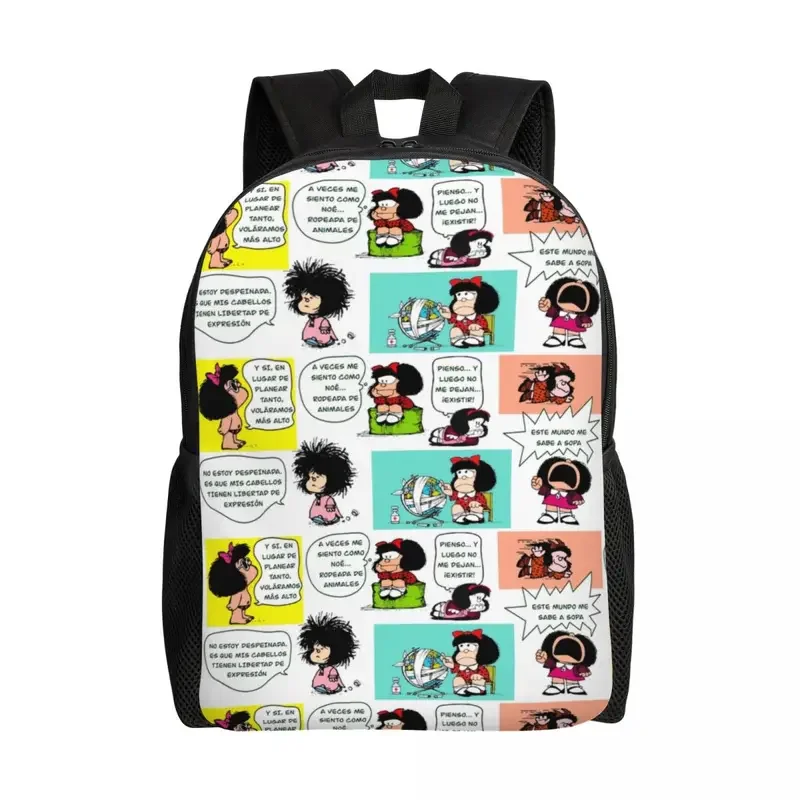 

Custom Manga Quino Mafalda Backpack for Women Men College School Student Bookbag Fits 15 Inch Laptop Kawaii Cartoon Bags