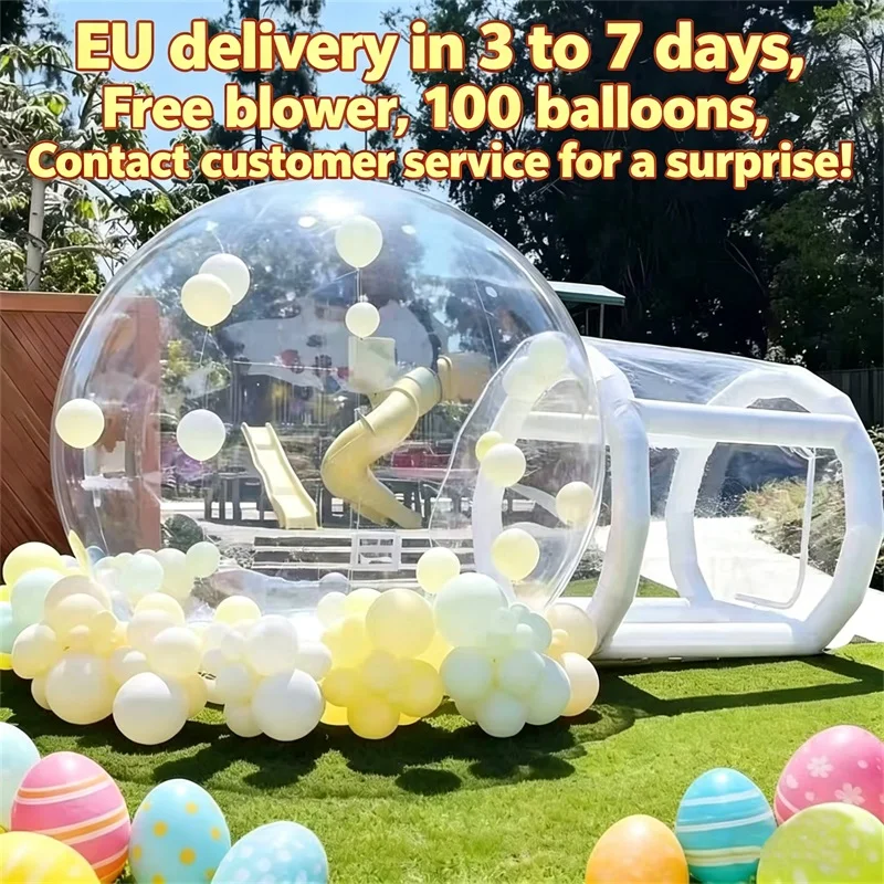 Casa Burbuja Inflable, Carpa Domo de PVC Transparente de 0.5mm, Stock Europeo, para Fiestas de Cumpleaños Infantiles, Bodas, Campamentos, Observación de Estrellas, con Soplador, CE EN71 EN14960 EPR, Entrega Rápida