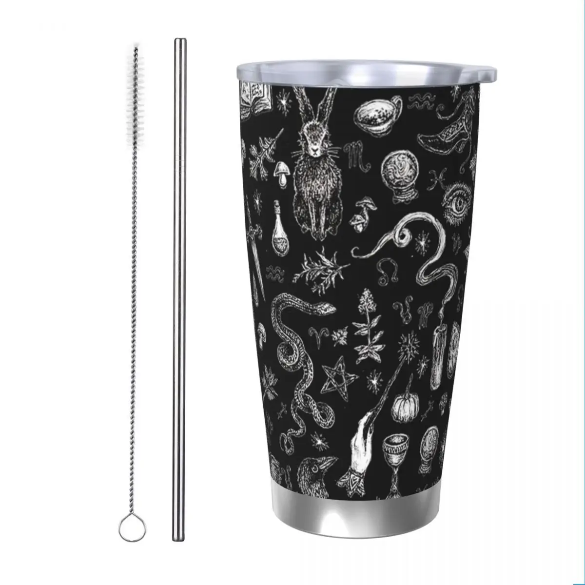 Salem Witch Insulated Tumbler with Straws Pumpkin Spooky Horror Stainless Steel Thermal Mug Office Home Thermos Bottle Cup, 20oz