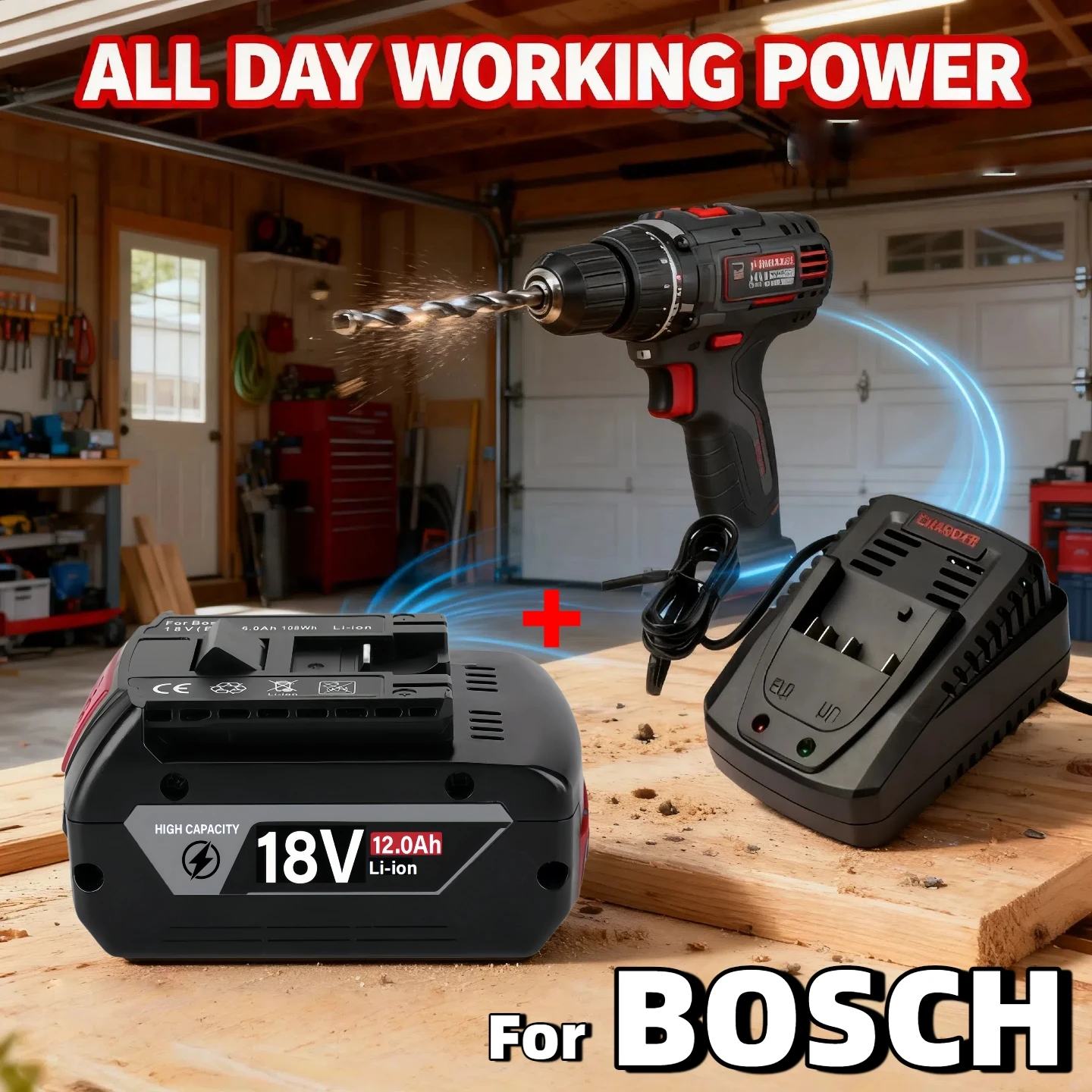 100% Original For Bosch Lithium-Ion Rechargeable Battery, 18V 12000mAh for BAT609 BAT618 BAT614 with Charger☝☝