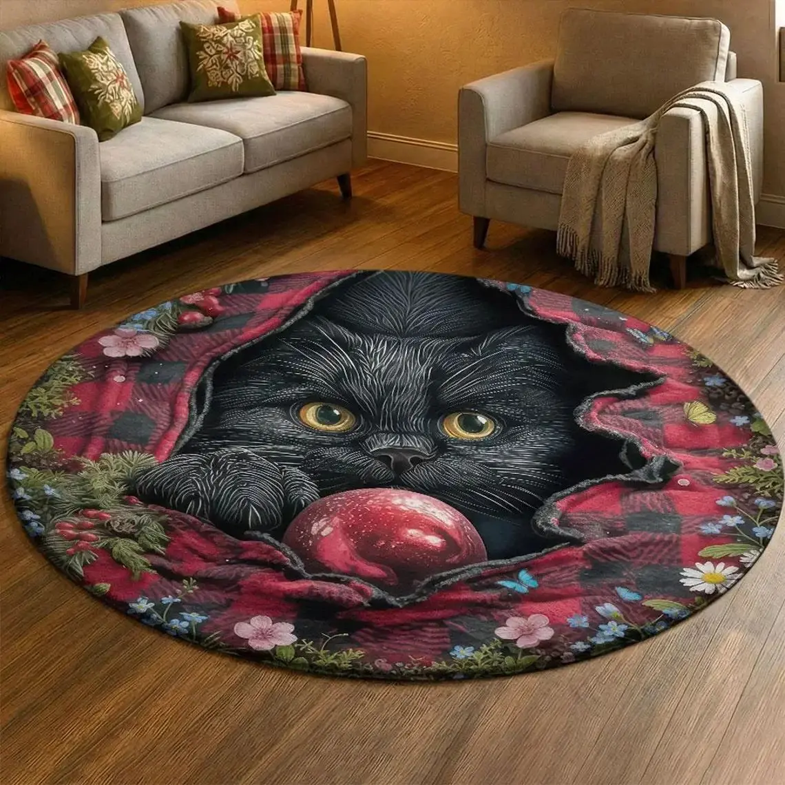 VIKAMA Cute Cat Print Doormat, 3D Visual Floor Rug Non Slip Mat for Entrance Bedroom Living Room Home Ornament