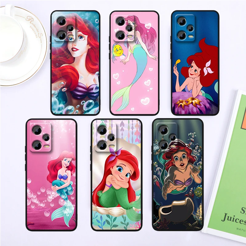 M-Mermaid Disney Cartoon For Xiaomi Redmi Note 13 12R 12 12S Turbo 11 11T 11S 10 10S Pro Plus 5G Black TPU Phone Case