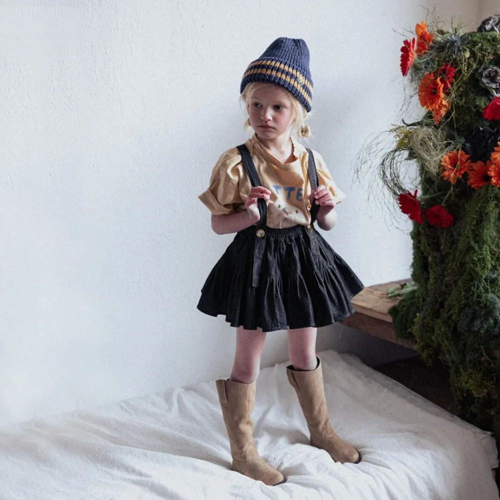 

2025 Spring Summer and Autumn New Children Denim Suspender Skirts Baby Girls Cake Half Skirts Versatile