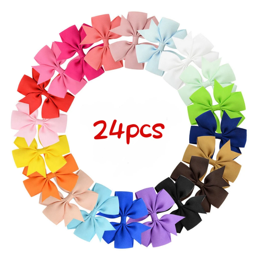 24pcs/Set Solid Grosgrain Ribbon Hair Clips for Girls Hair Bows Hairpins 3 To14 Age Children Handmade Hairgrips Hair Accessories image 2