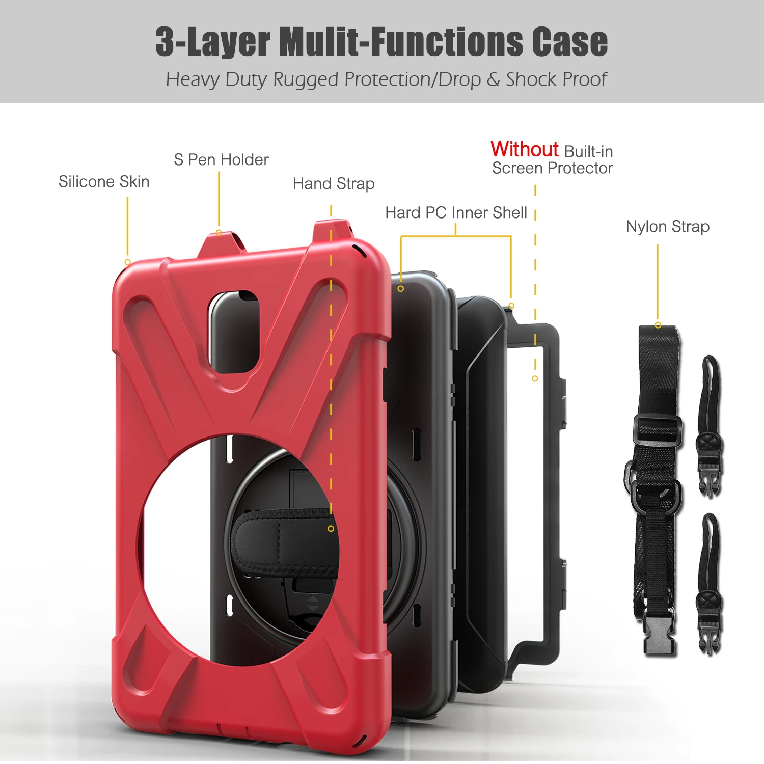 Rugged Case For Samsung Galaxy Tab Active 2 2017 8.0 inch SM-T390 SM-T395 SM-T397 360 Rotating Stand Armor Cover With Pen Slot