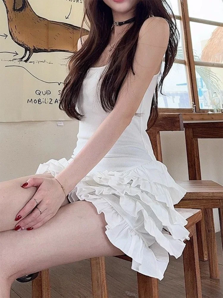 Chic Y2K Sleeveless Mini Dress For Woman Summer Black Dresses Sexy Clubwear Party Slim fit Ruffle Pleated Short Dress image 5