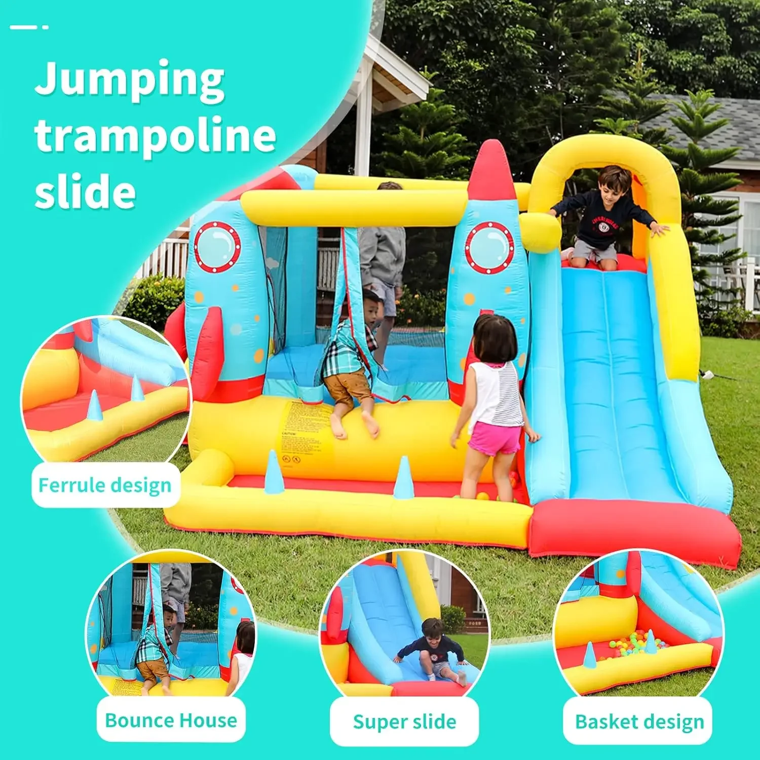 Rocket Bounce House, Inflatable Bounce House with Blower, Inflatable Bouncy House for Kids Outdoor,Toddle Bouncing House with Sl