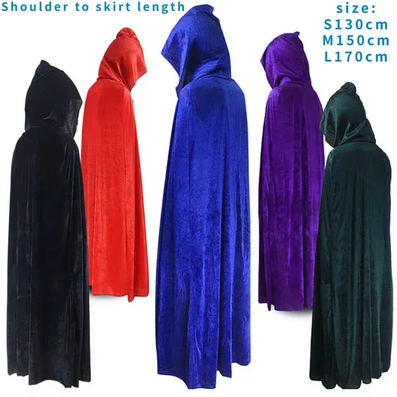 Velvet Hooded Cloak for Medieval Vampire Saint's Day Cosplay Costume on Halloween