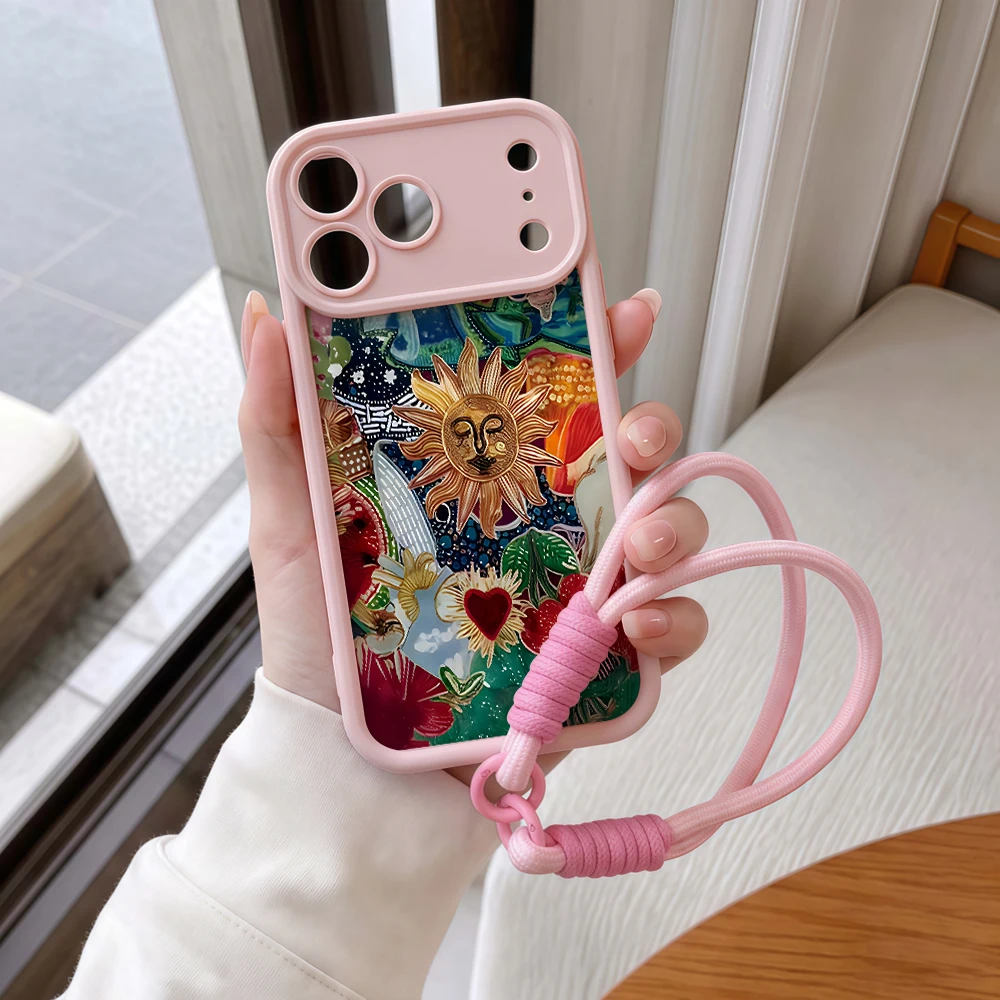 Handyhülle für iPhone 12 13 14 15 16 17 Pro Max 16 15 14 Pro Plus 17E Bohemian Tarot Sun Lanyard Stoßfeste Matte Silikonhülle – Detail 8