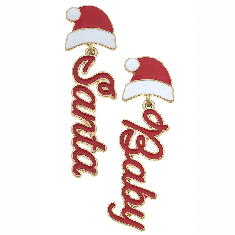 

Customized Christmas Hat and Name Stud Earrings Stainless Steel Stud Earrings With Red Enamel Customized Gold Christmas Earrings