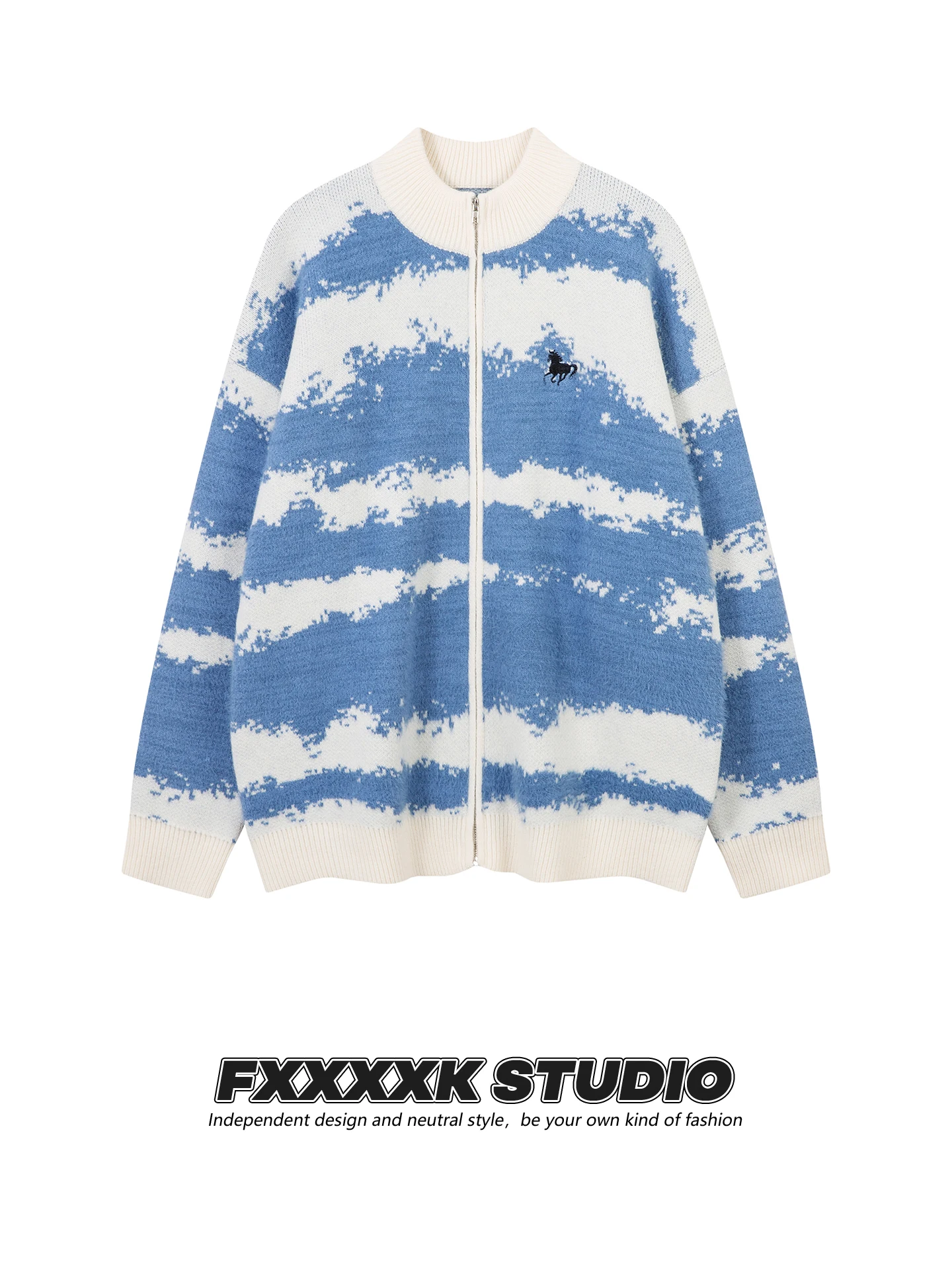 

Original FXK American Retro Striped Color Blo Open Cardigan Fake Fur Loose Knitted Sweater for Couples Autumn Faion