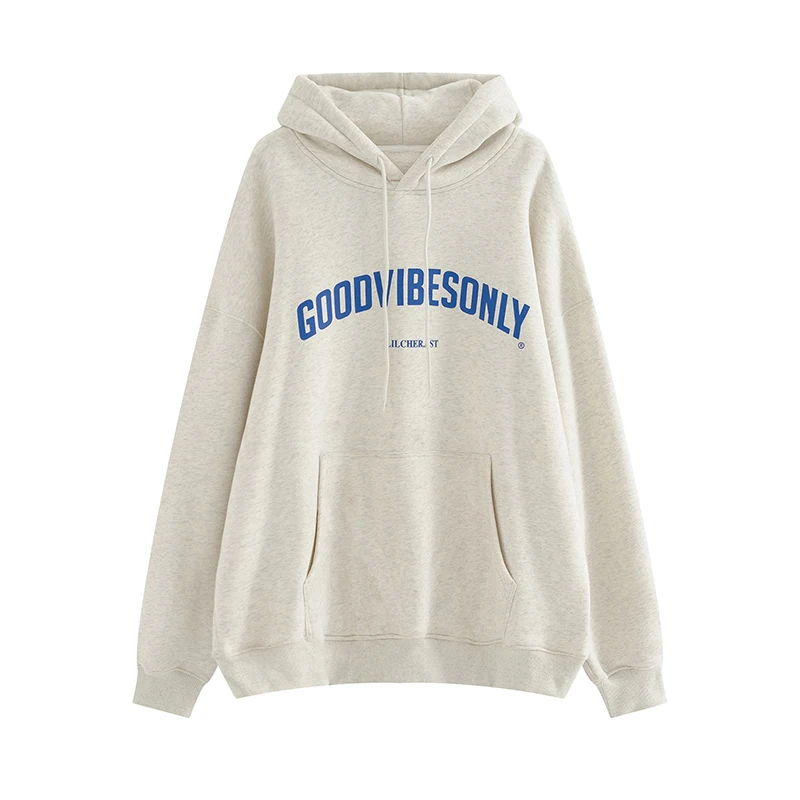 Thickened Fleece Letter Print Hoodie Sweatshirt for Women Autumn Winter Season Polyester Fiber 100% Hooded StyleWD4004