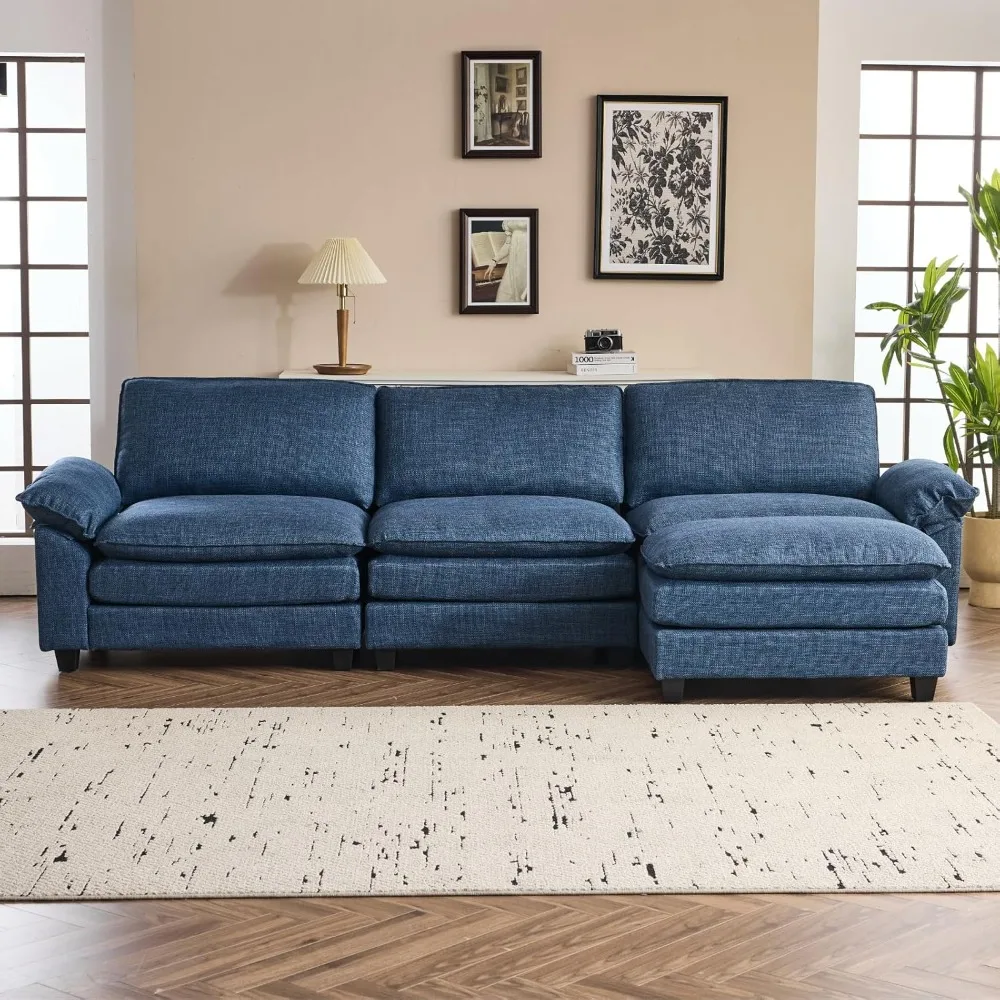 أريكة مقطعية للجلوس العميق مع مسند، أريكة نوم من الكتان، أثاث غرفة معيشة منجد مريح #2