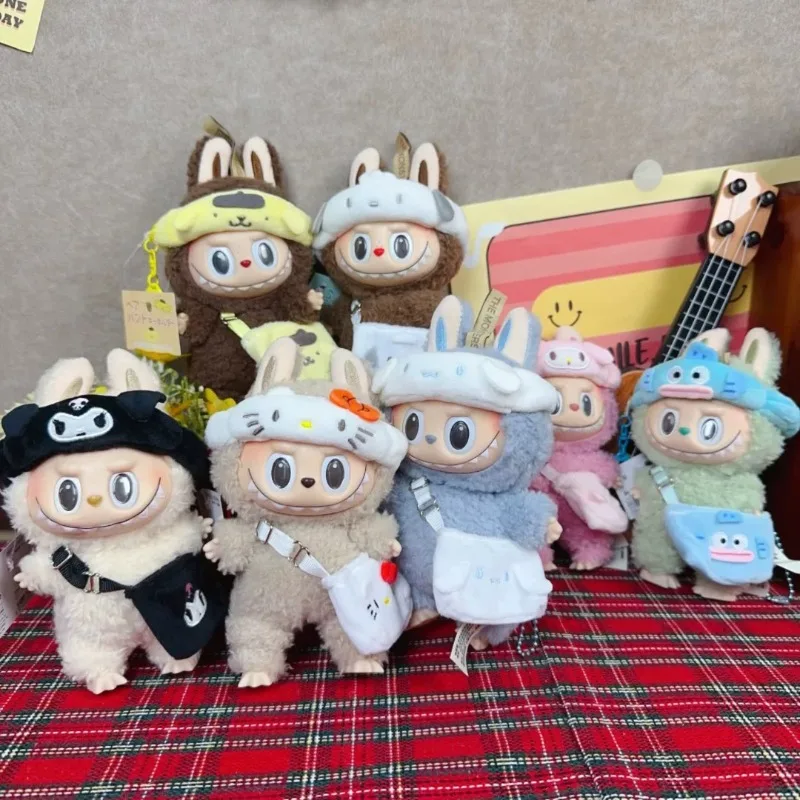 

Sanrio Clothes For Labubu 17cm Outfit bag Kitty Kuromi Hangyodon Clothes Hat Set for V1V2V3 Dolls Outfit Dolls DIY Accessories