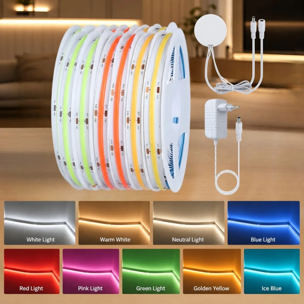 No Drilling Touch Sensor Dimmable light Strip Kit 1-10m EU Plug 252LED/m 8mm 12V/24V Desk Window Balcony Indoor Ambient Light
