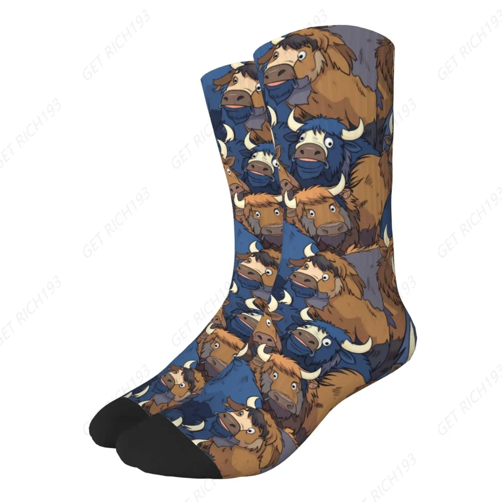 Buffalo Cartoon Funny Socks For Men Women Novelty Crazy Socks Suit Casual Sport Formal Crew Socks Gifts