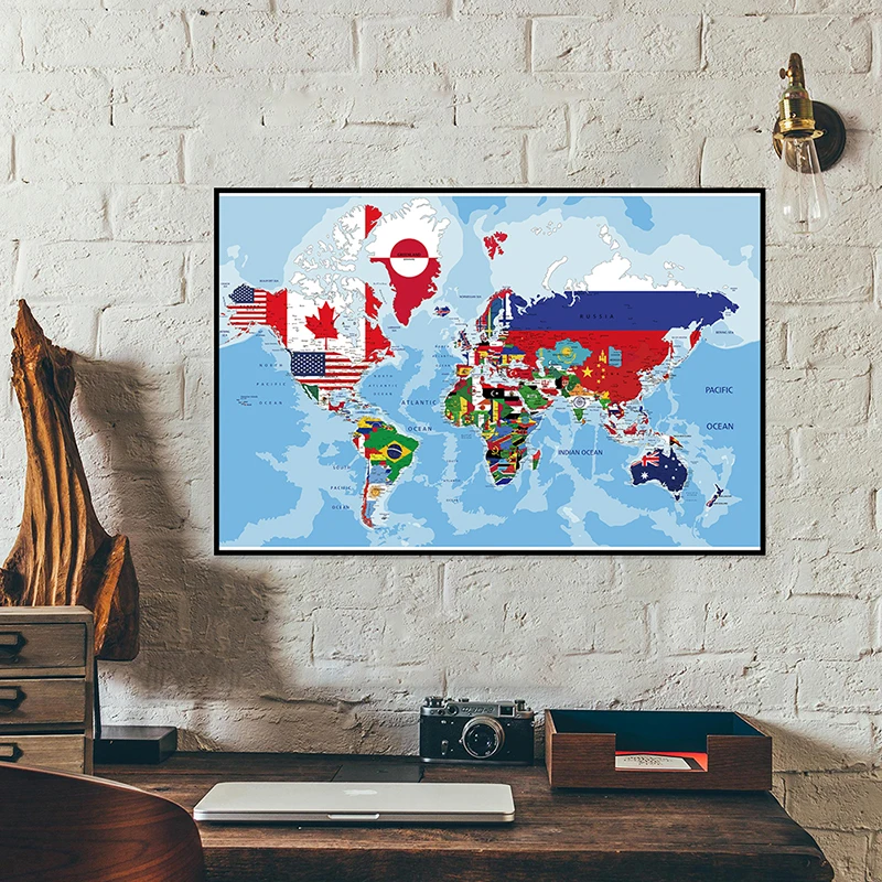 O Mapa do Mundo Decorativa Imagem Pendurada, Pintura em Lona, Arte Mural, Cartaz e Impressões, Ensino Suprimentos, Sala Decoração, 45x30cm