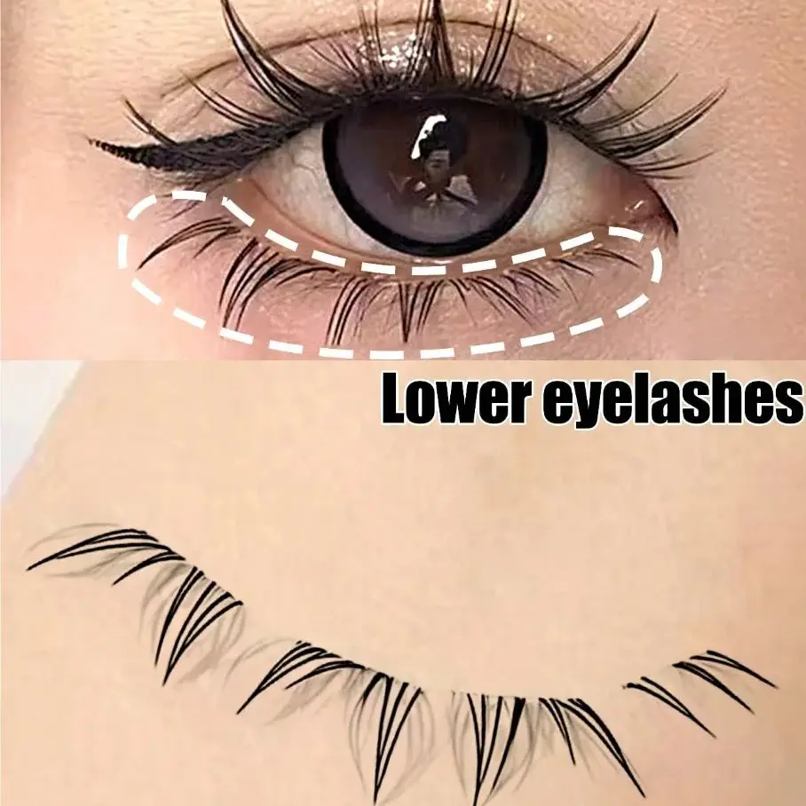 10 Rows Dense Fluffy Cat Eyes Comic Fake Lower Lashes Extension Natural Look Curling Individual Cluster False Eyelashes ﻿