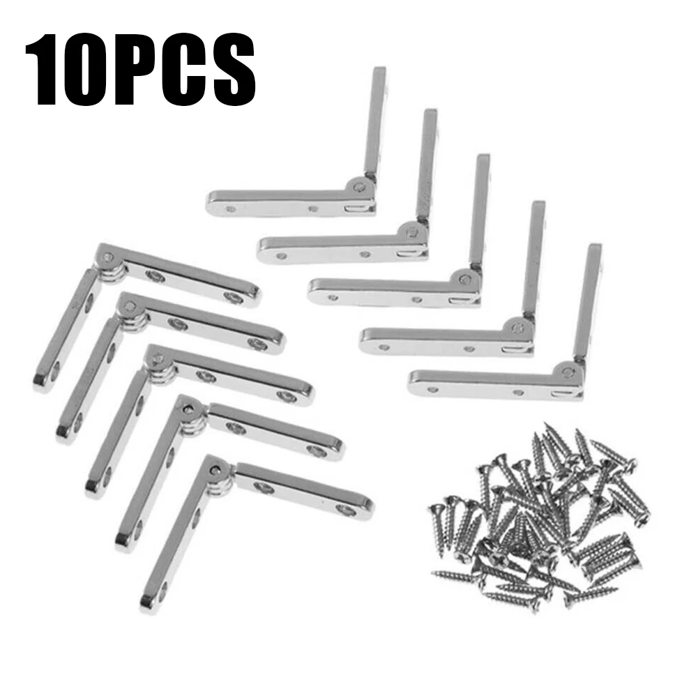 Brand New High Quality Spring Hinge Furniture 90 Degree Silver Support Hinge With 40 Pcs Screws Zinc Alloy 10 Pieces 30x30mm