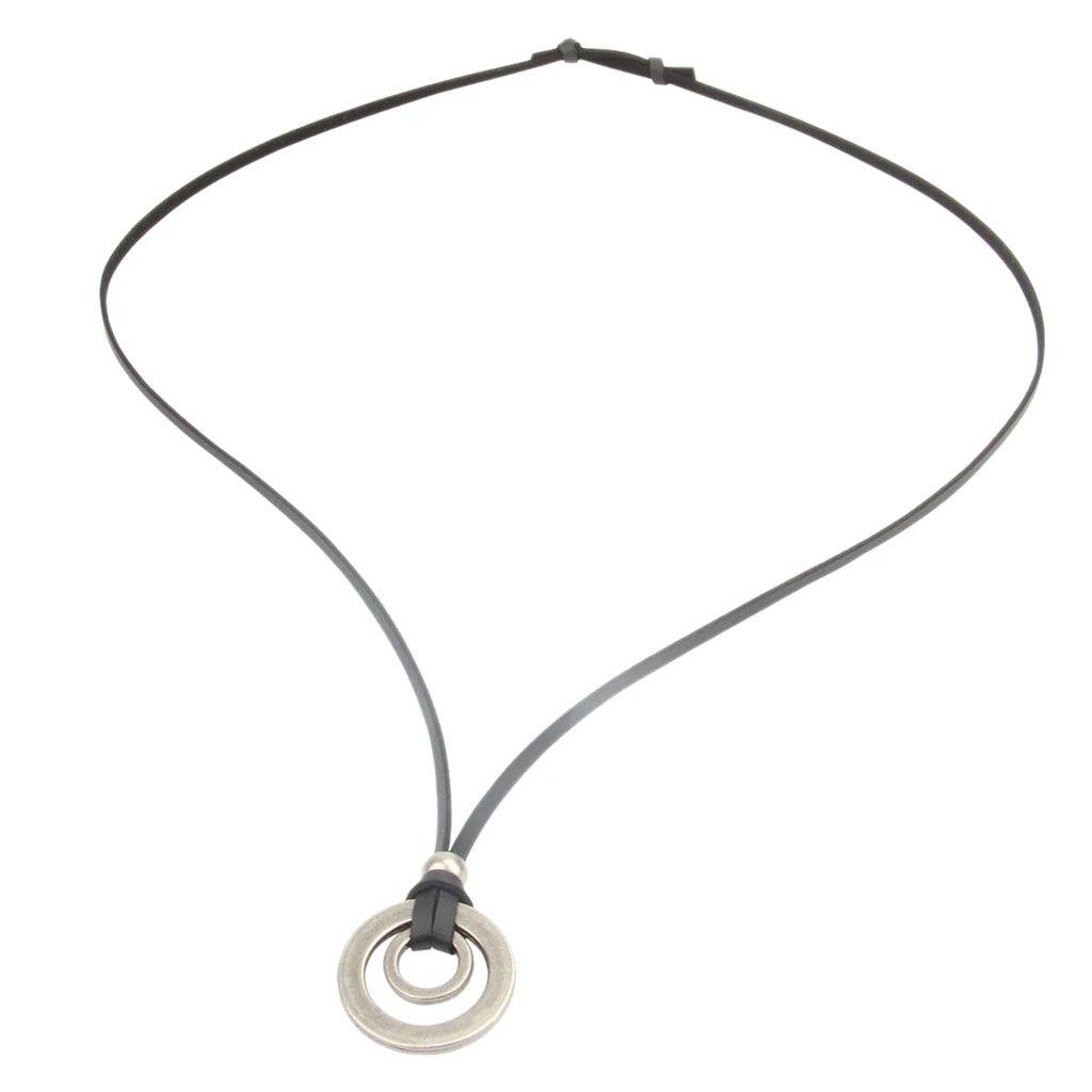 PU Necklace Cord Rope Round Pendant Bohemian Vintage Choker Jewelry Accessory for Women Long