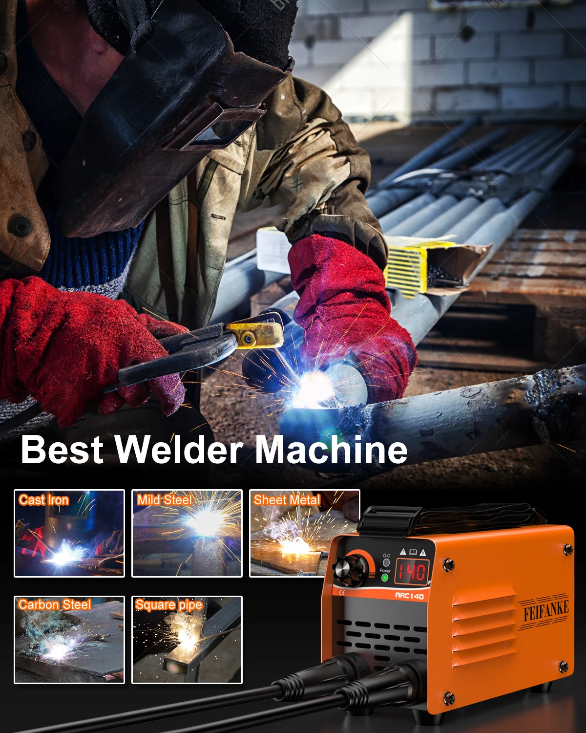 FEIFANKE ARC140 Mini Welding Machine MMA/GASLESS MIG/LIFT TIG 120A Welder Flux Core Welder for Carbon Steel Stainless Steel