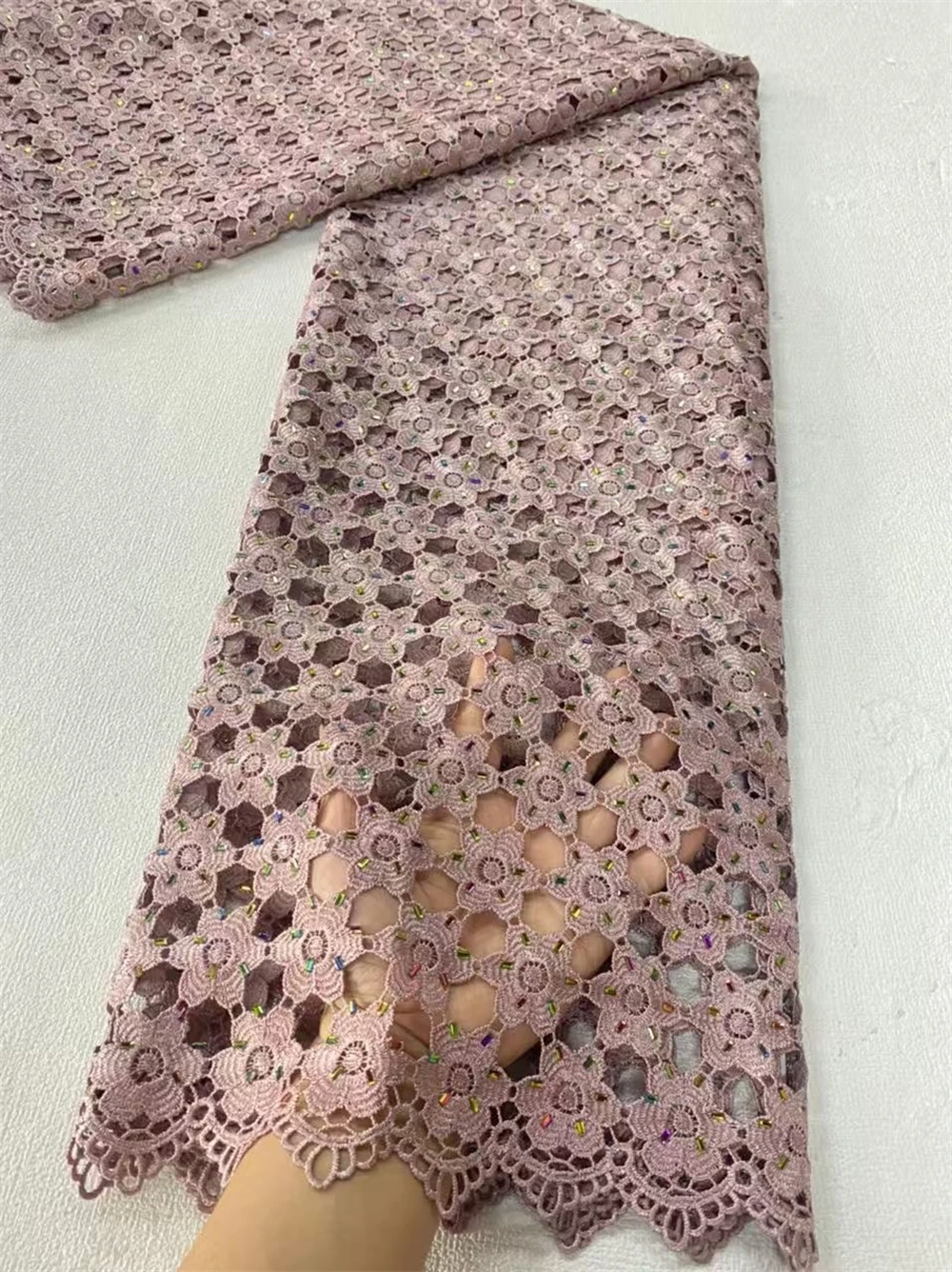 

African Nigerian Tulle Lace Fabric,Sequins Embroidery, French Guipure Party Dress Fabric for Sewing, High Quality, 5Yards, 2025