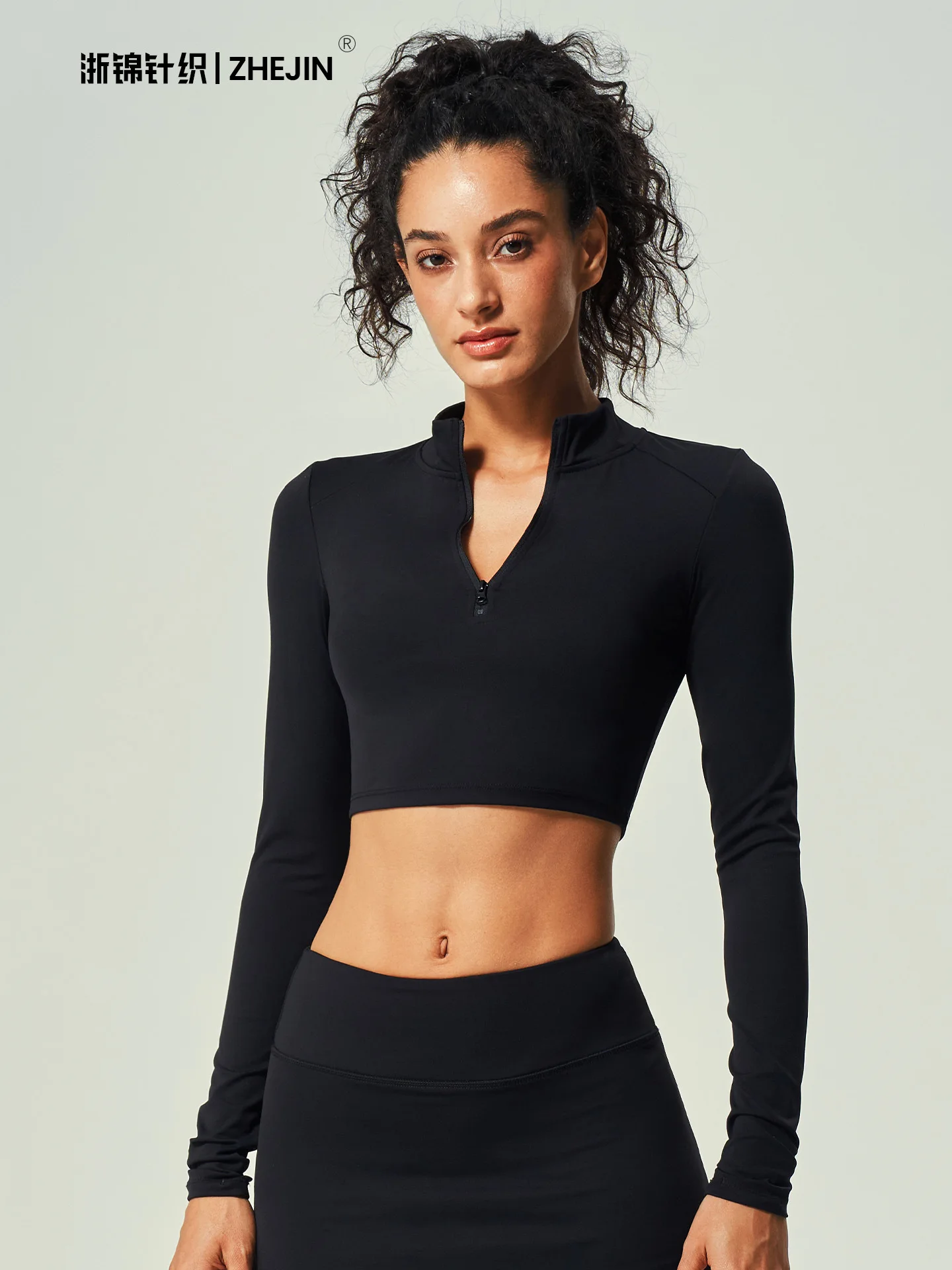 

Zipper quick-drying tight long-sleeved yoga suit, quick-drying for sports, casual running, slimming fitness short top in red