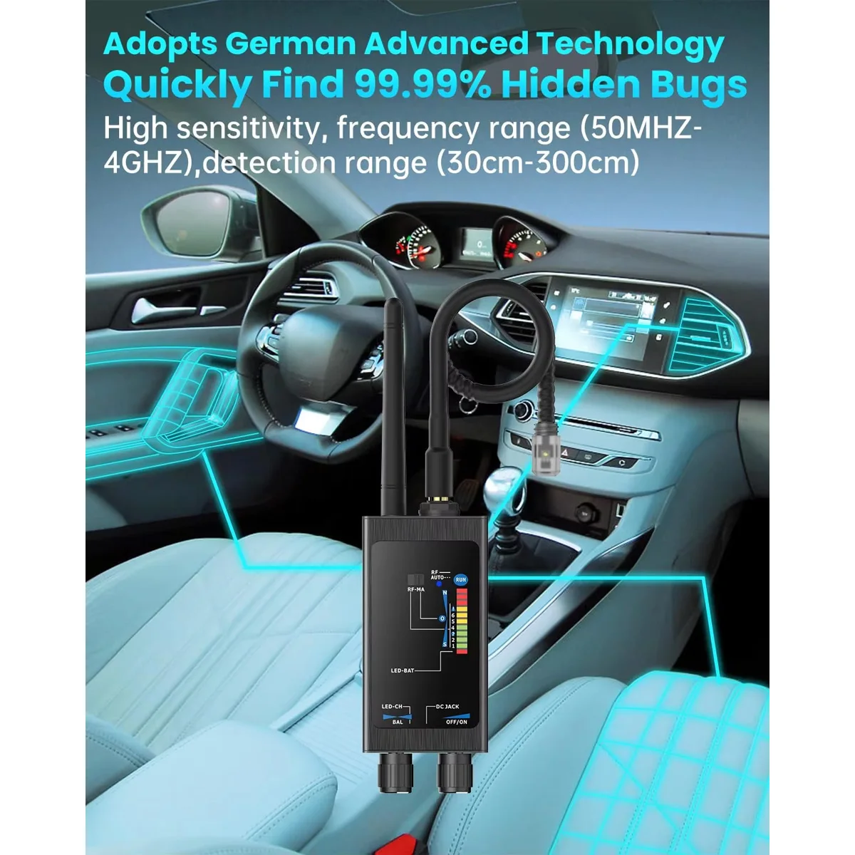 Rilevatore spia anti-tracciamento, localizzatore GPS/rilevamento insetti nascosti, 1 MHz - 12 GHz, ricerca automatica, portatile per auto/ufficio