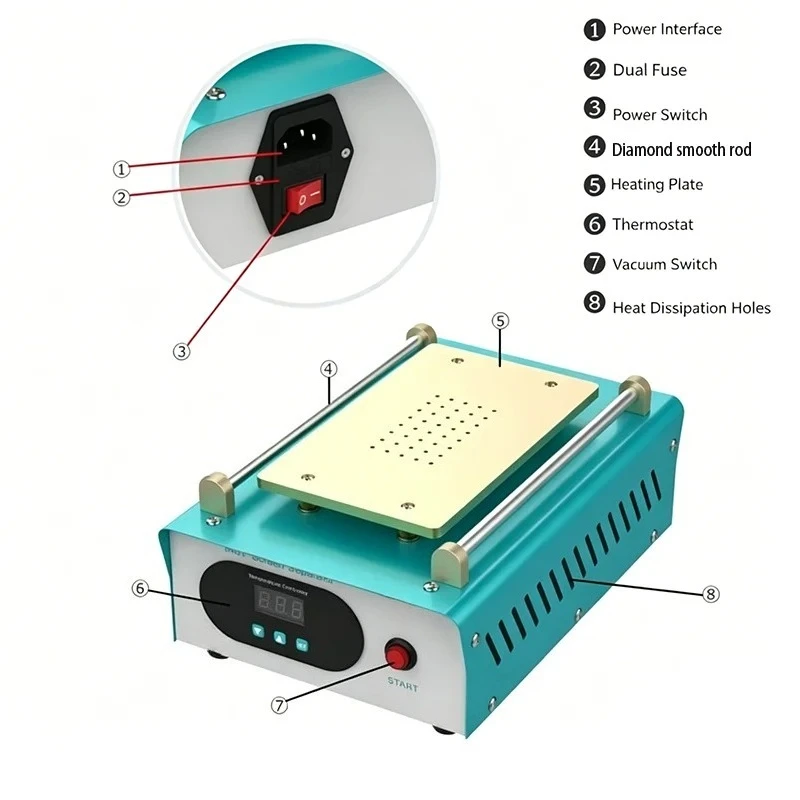 948T preheating Station Screen Separator Machine Touch Screen Digital LCD Separator Machine 7 Inches 220/110V