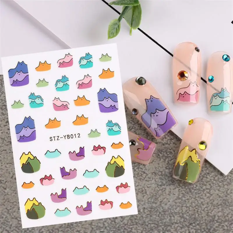 Cartoon Cats Nail Stickers Animals Design French Manicure Sliders For Nails Neon Full Cover Decal Kawaii Accessories GLYB013