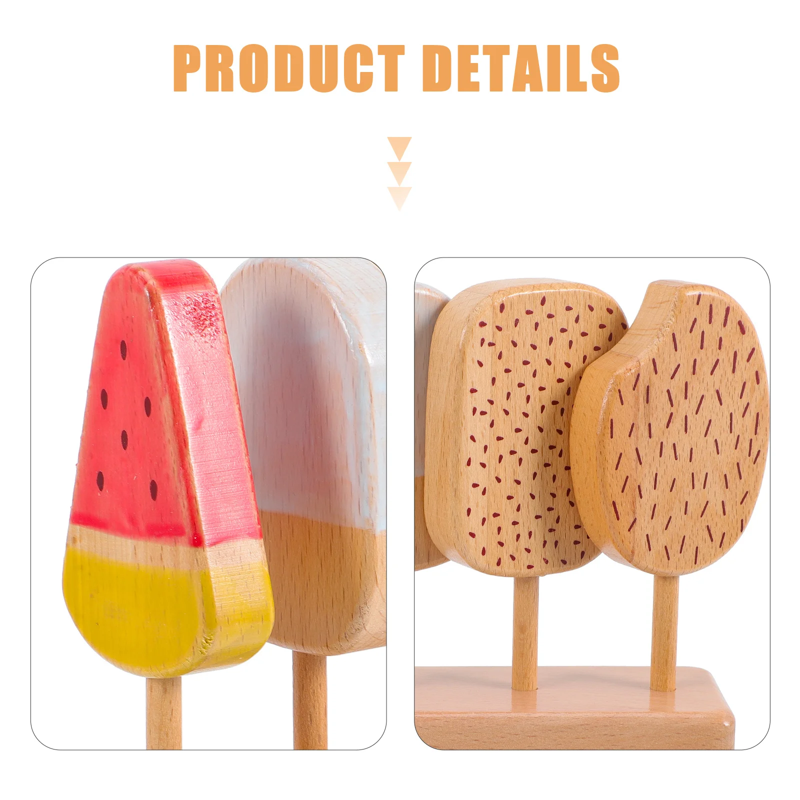 مجموعة واحدة من الآيس كريم المصاصة الخشبية، تصميم ملون مشرق، موثوق به للأطفال، دعائم صور للعب التظاهري وديكورات المطبخ المنزلية